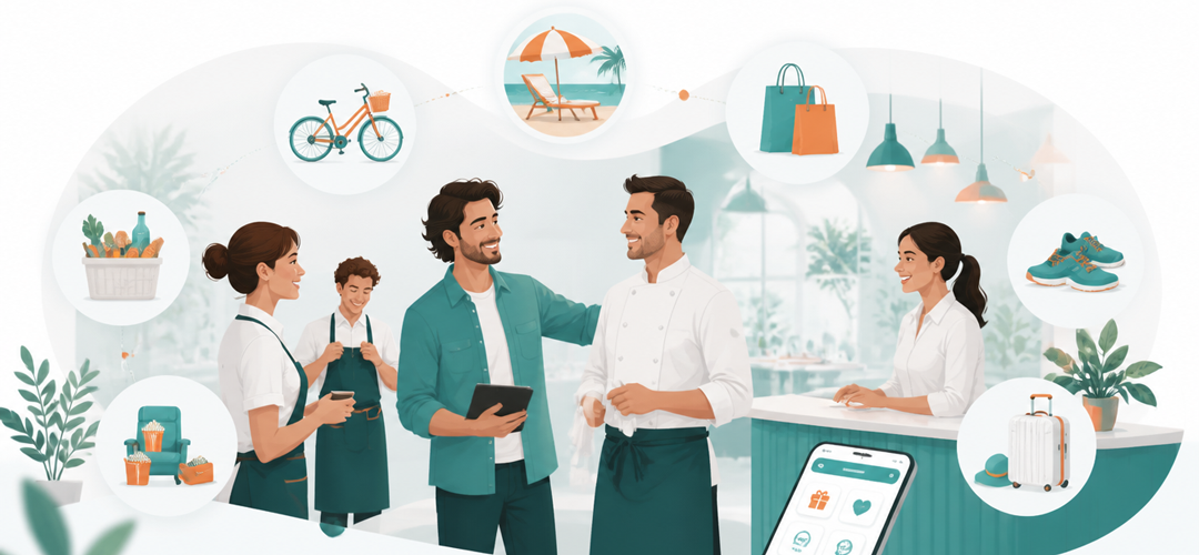 Avantages salariés en restauration et hôtellerie Patron de restaurant avec son équipe en salle — avantages salariés en restauration et hôtellerie